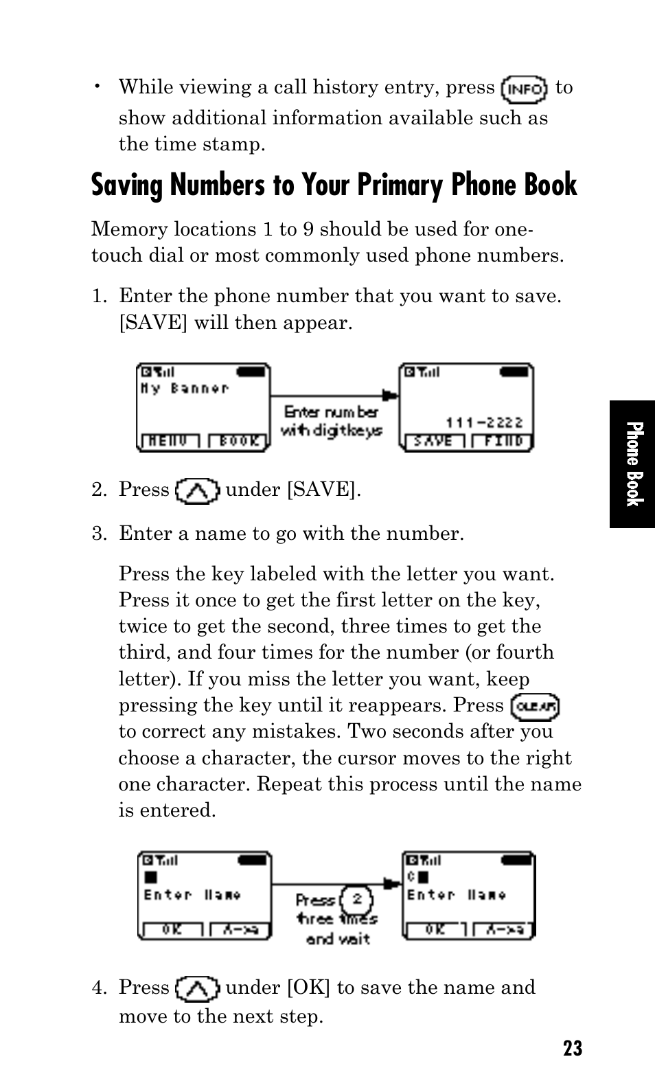 Saving numbers to your primary phone book | Kyocera Mita FS-1900 User Manual | Page 23 / 60