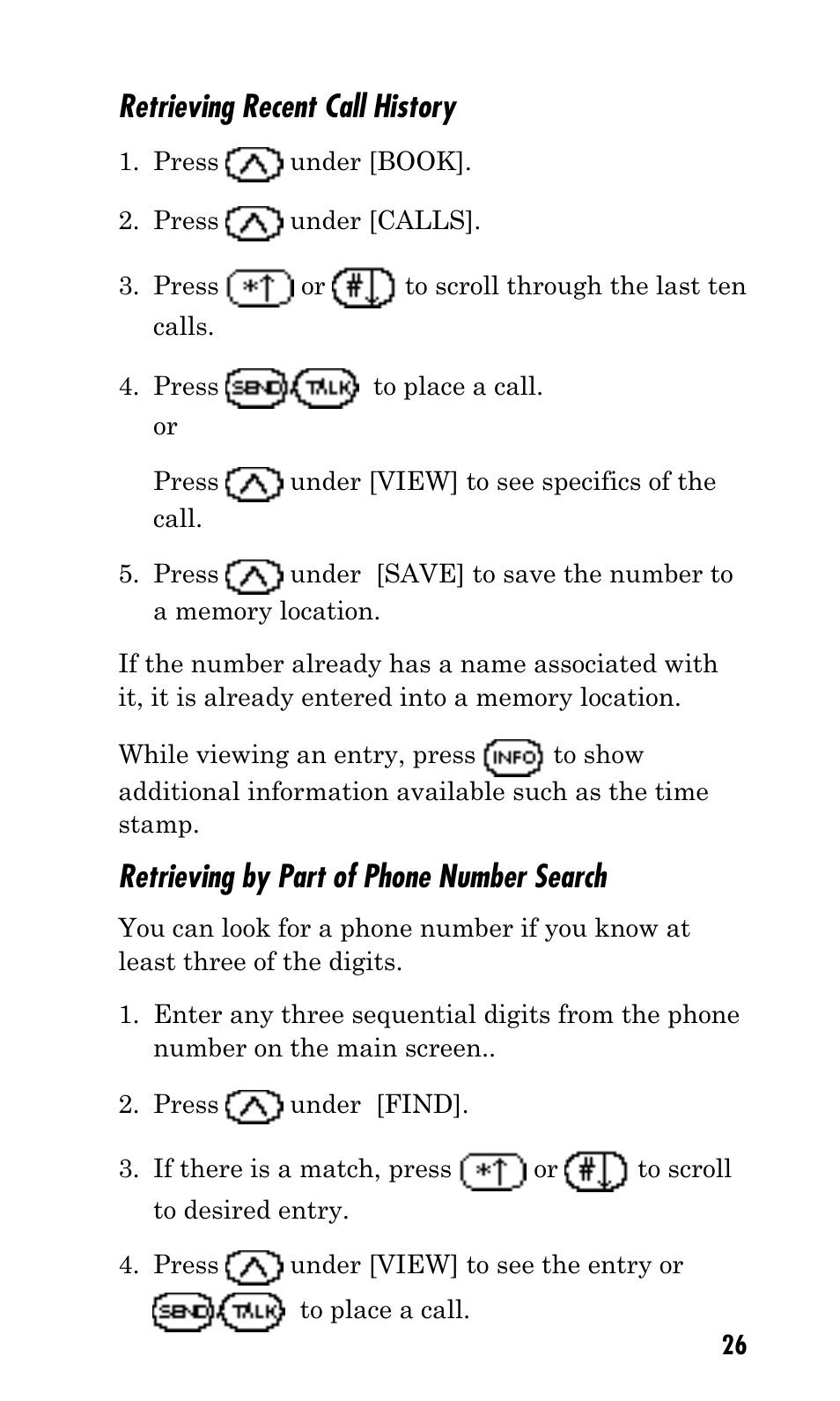 Retrieving recent call history, Retrieving by part of phone number search | Kyocera Mita FS-1900 User Manual | Page 26 / 60
