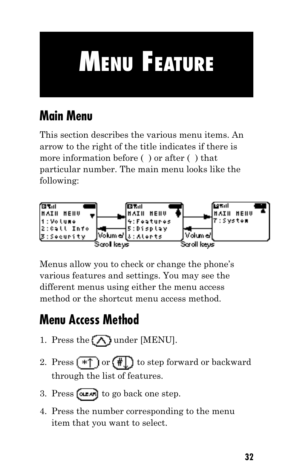 Eature, Main menu, Menu access method | Kyocera Mita FS-1900 User Manual | Page 32 / 60