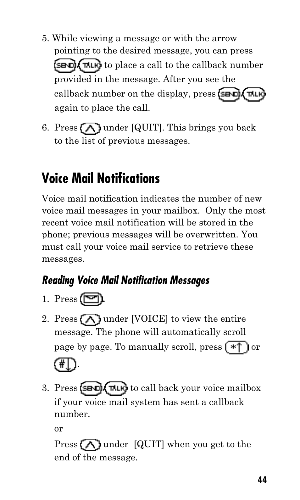 Voice mail notifications, Reading voice mail notification messages | Kyocera Mita FS-1900 User Manual | Page 44 / 60