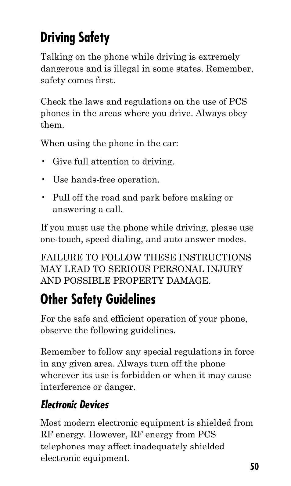 Driving safety, Other safety guidelines, Electronic devices | Kyocera Mita FS-1900 User Manual | Page 50 / 60