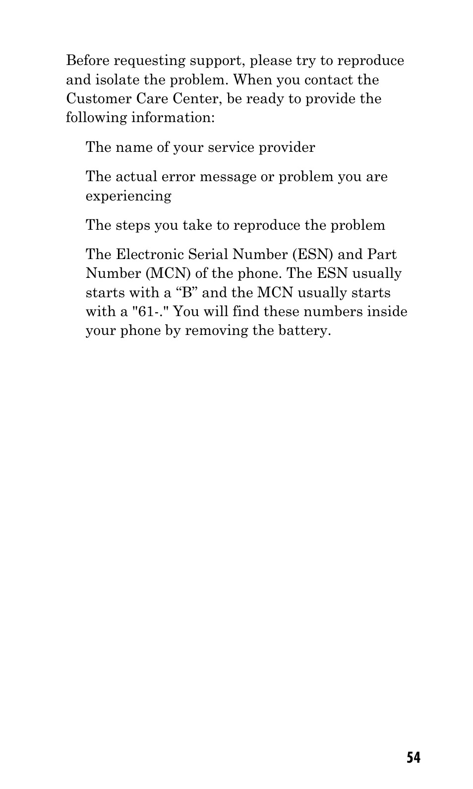The name of your service provider, The steps you take to reproduce the problem | Kyocera Mita FS-1900 User Manual | Page 54 / 60