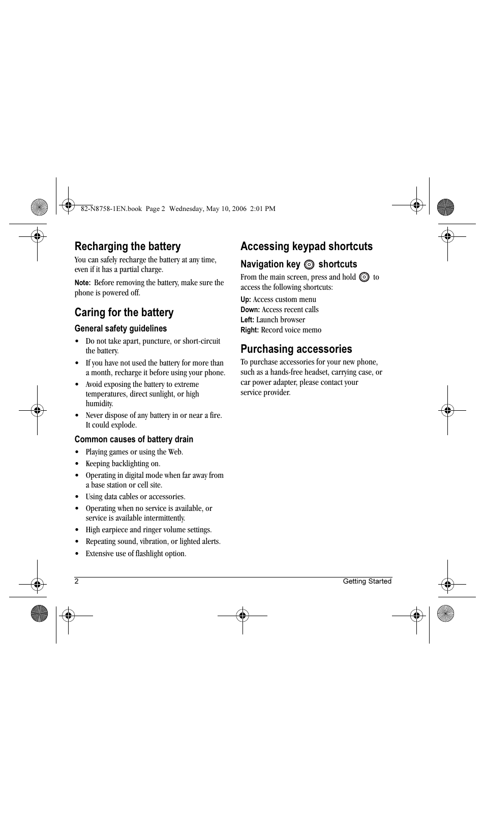 Recharging the battery, Caring for the battery, Accessing keypad shortcuts | Purchasing accessories | Kyocera Strobe K612b User Manual | Page 10 / 80