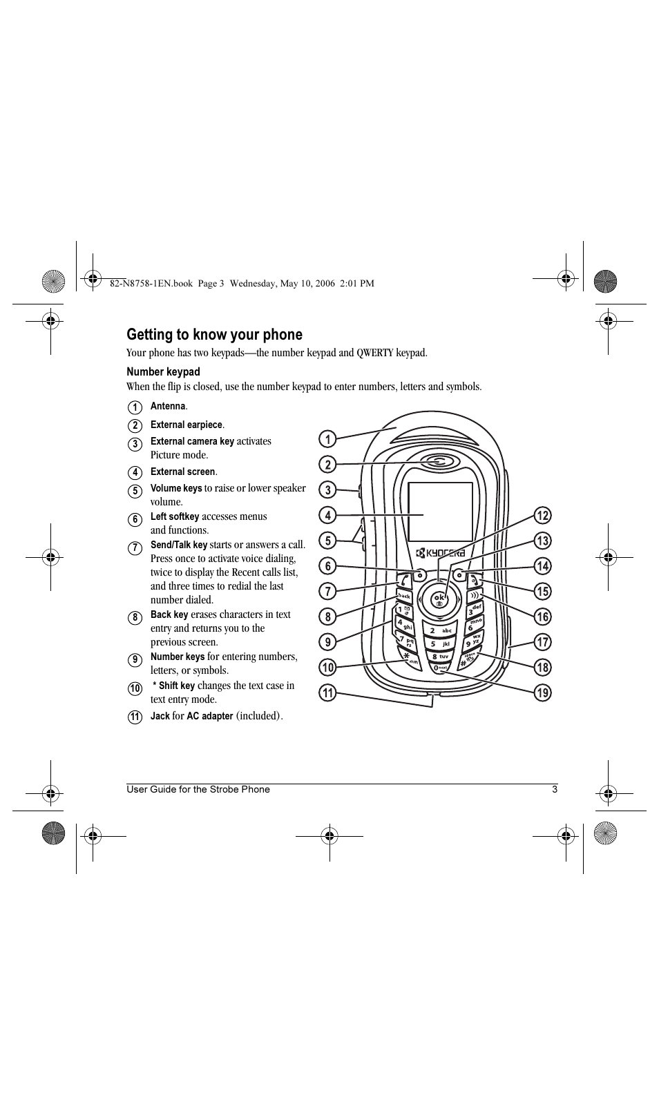 Getting to know your phone | Kyocera Strobe K612b User Manual | Page 11 / 80