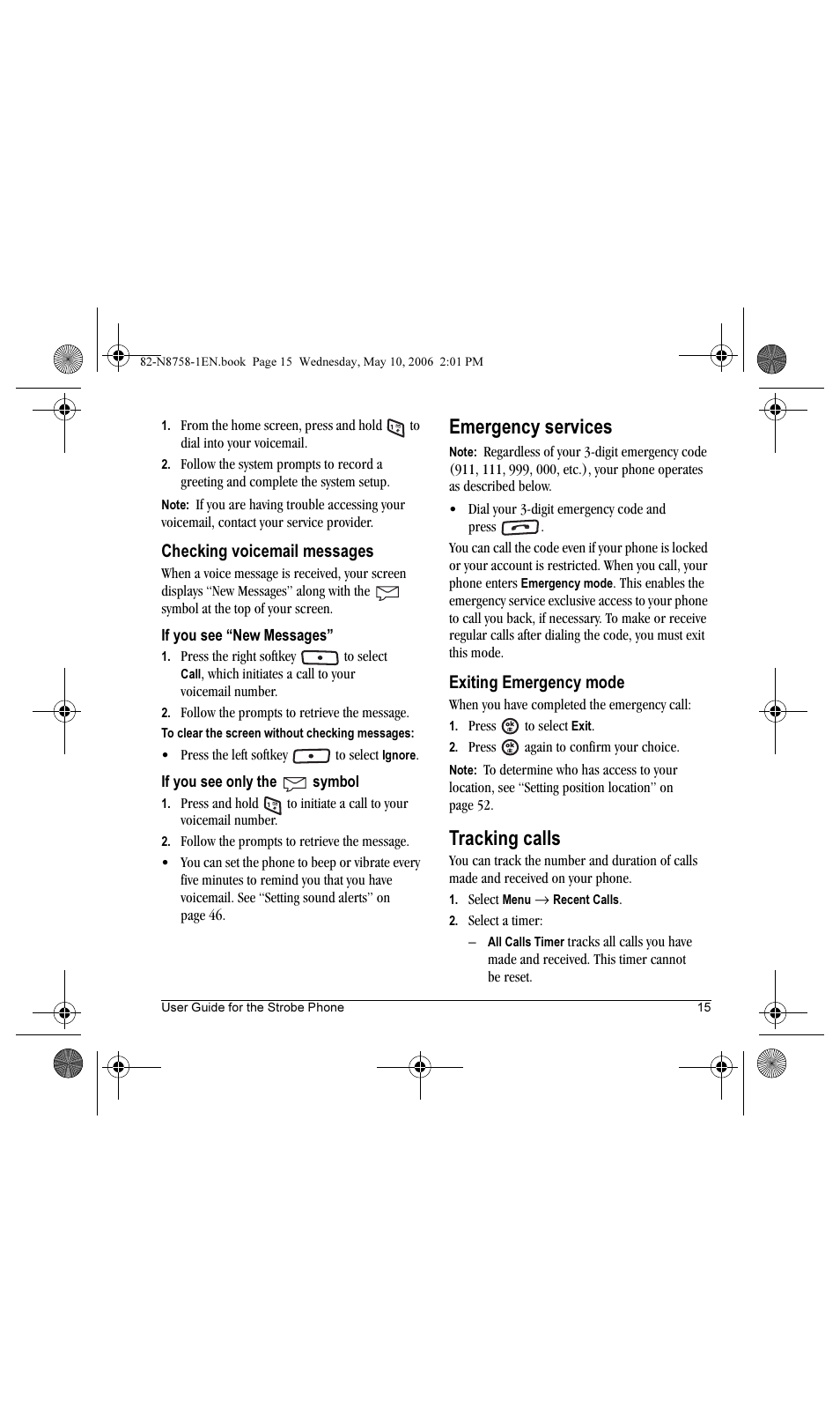 Emergency services, Tracking calls | Kyocera Strobe K612b User Manual | Page 23 / 80