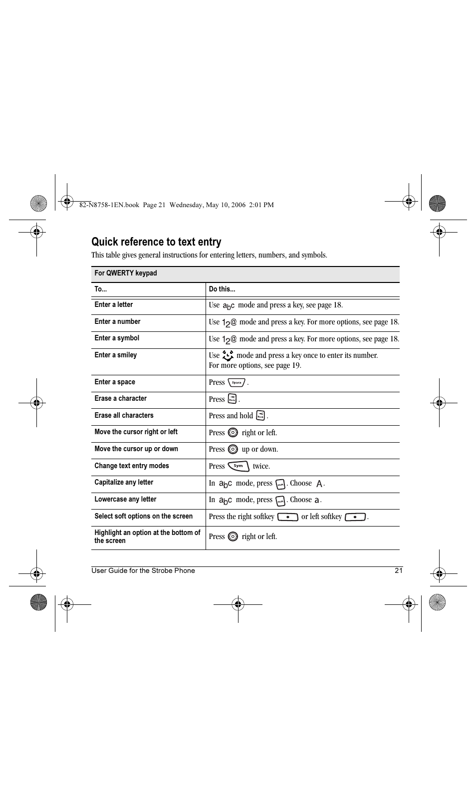 Quick reference to text entry | Kyocera Strobe K612b User Manual | Page 29 / 80