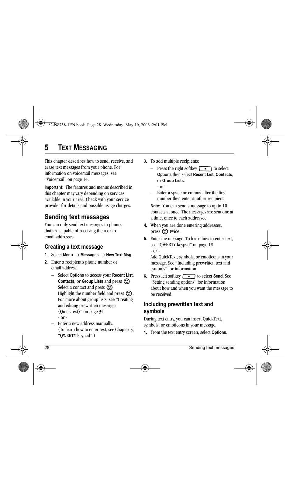 Sending text messages, Essaging | Kyocera Strobe K612b User Manual | Page 36 / 80