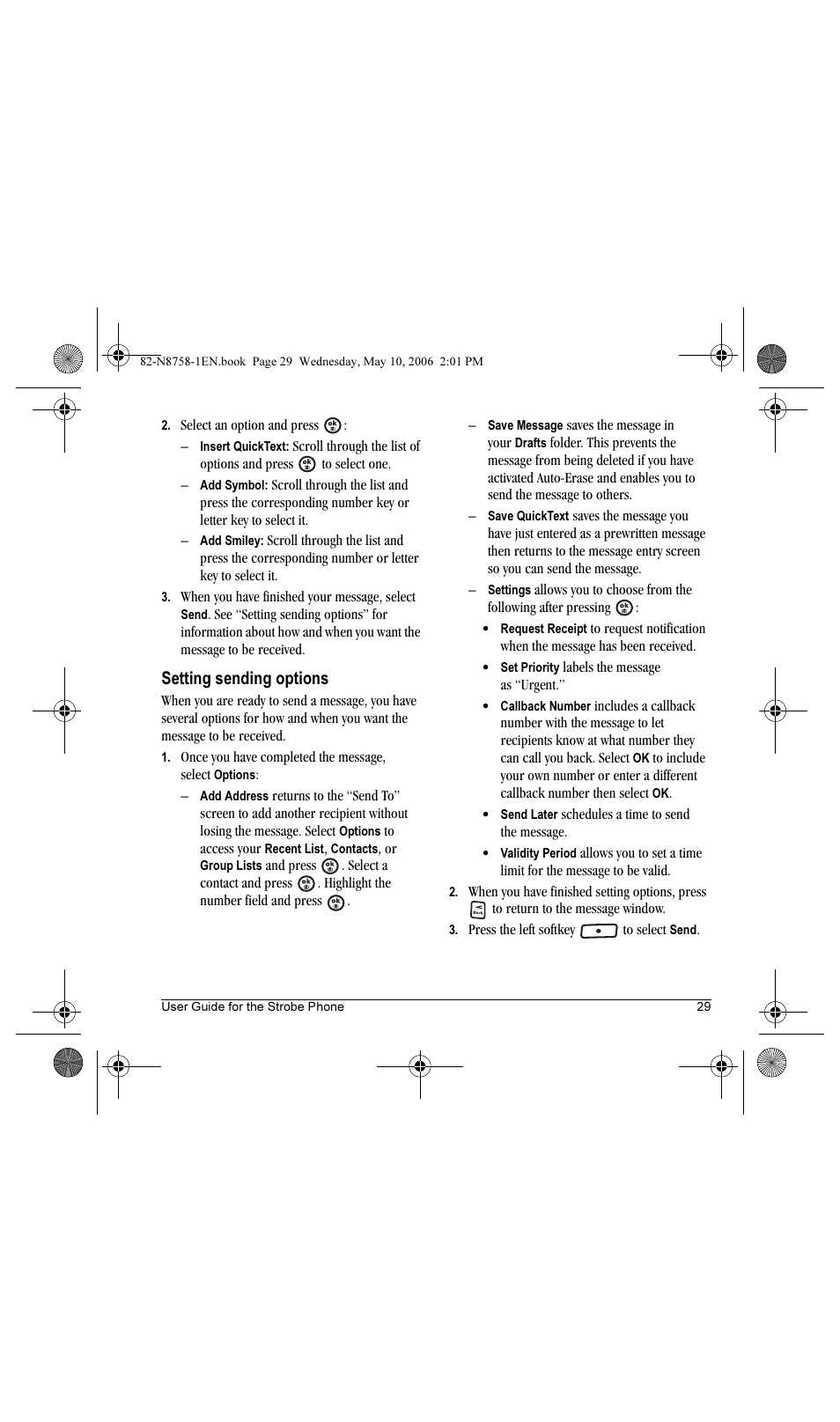 Setting sending options | Kyocera Strobe K612b User Manual | Page 37 / 80