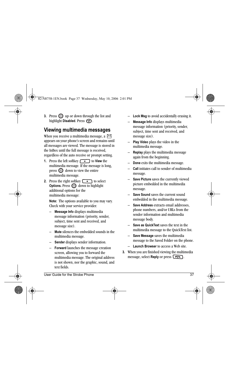 Viewing multimedia messages | Kyocera Strobe K612b User Manual | Page 45 / 80
