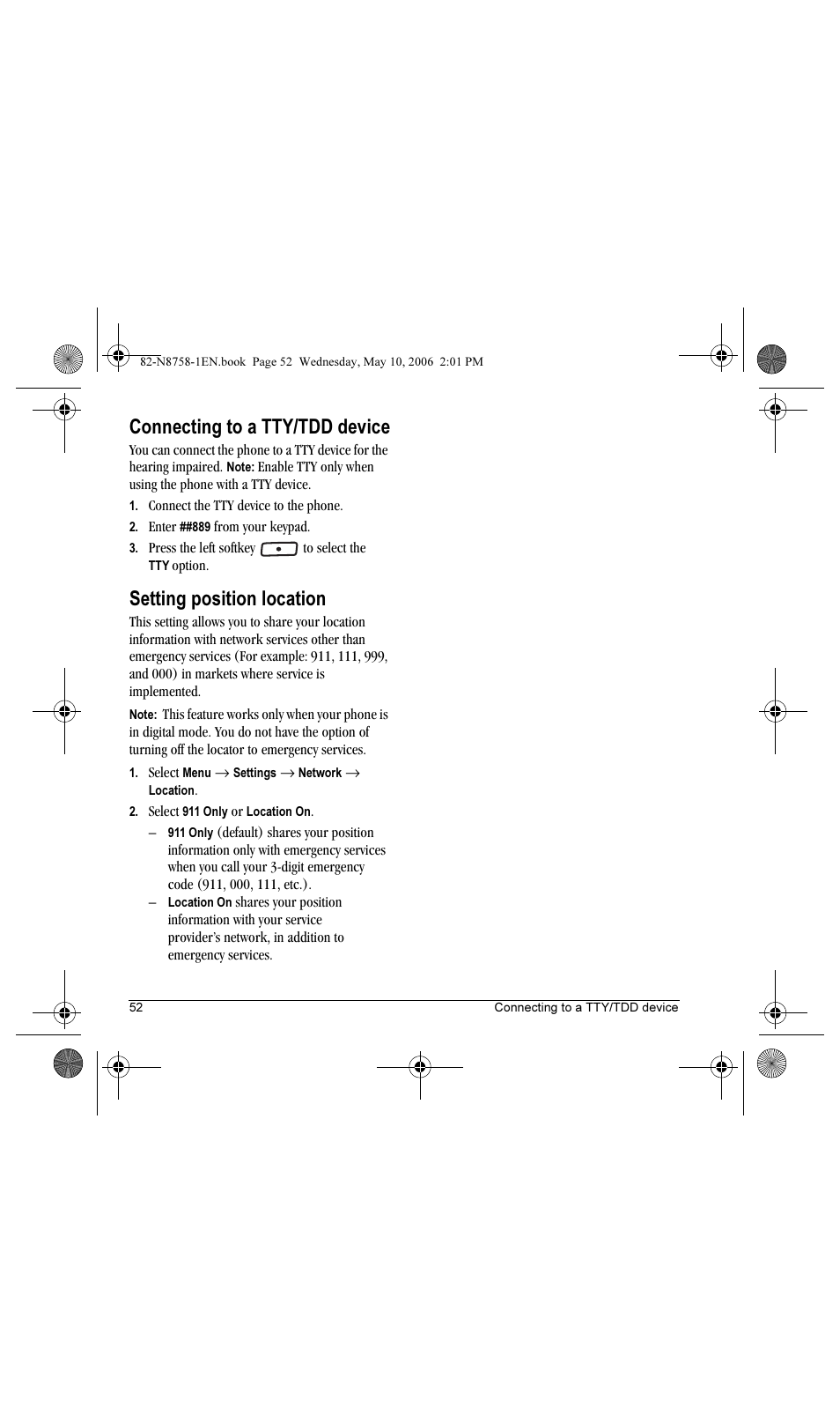 Connecting to a tty/tdd device, Setting position location | Kyocera Strobe K612b User Manual | Page 60 / 80