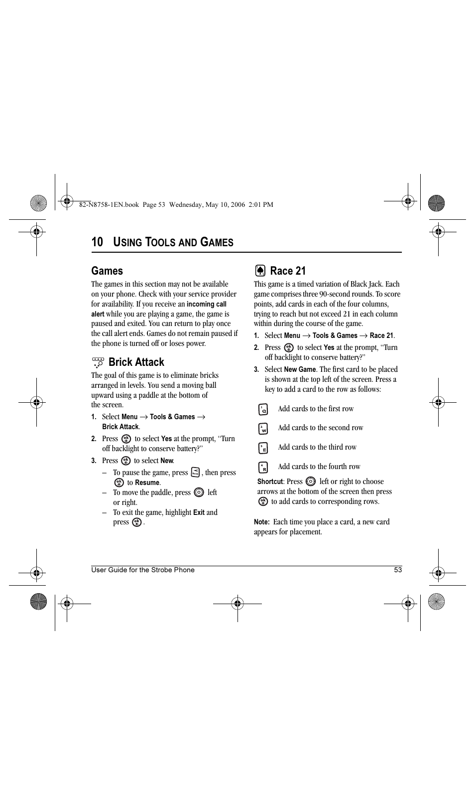 10 u, Games, Brick attack | Race 21, Sing, Ools, Ames | Kyocera Strobe K612b User Manual | Page 61 / 80