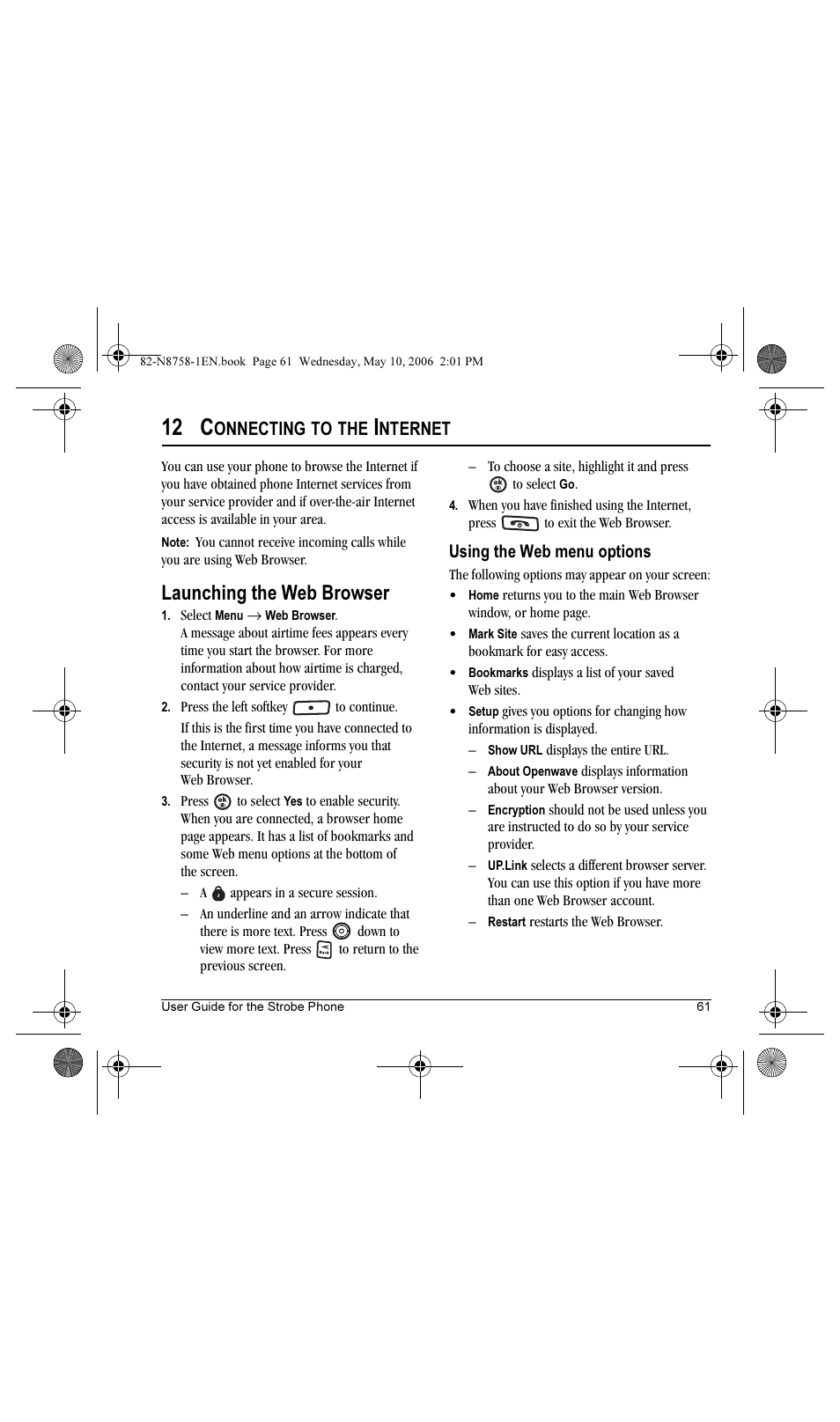 12 c, Launching the web browser, Onnecting | Nternet | Kyocera Strobe K612b User Manual | Page 69 / 80
