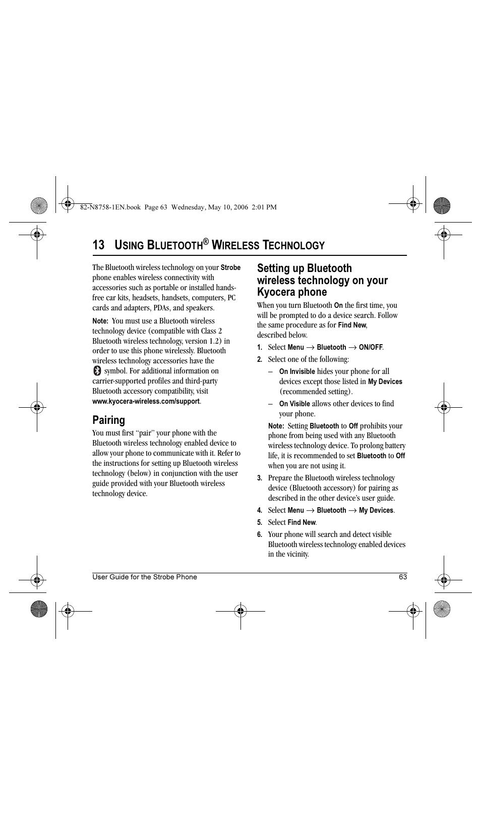 13 u, Pairing, Sing | Luetooth, Ireless, Echnology | Kyocera Strobe K612b User Manual | Page 71 / 80