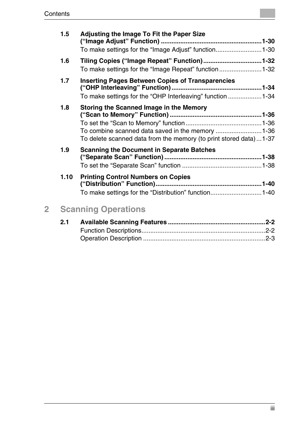 2scanning operations | Kyocera KM-C3130 User Manual | Page 4 / 75