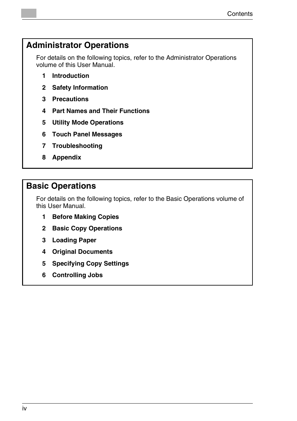 Administrator operations, Basic operations | Kyocera KM-C3130 User Manual | Page 5 / 75