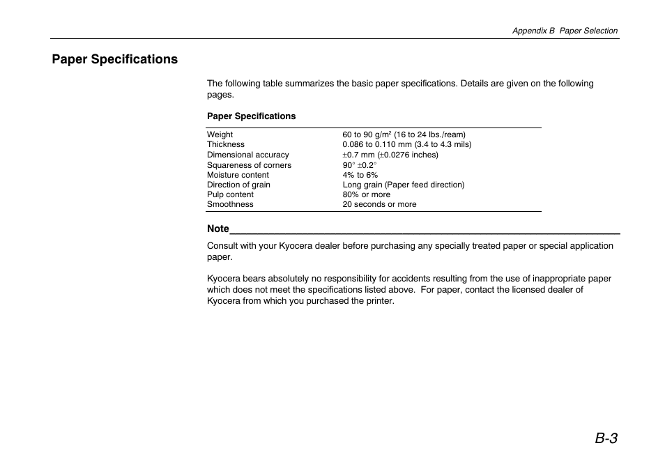 Paper specifications | Kyocera FS-680 User Manual | Page 109 / 141