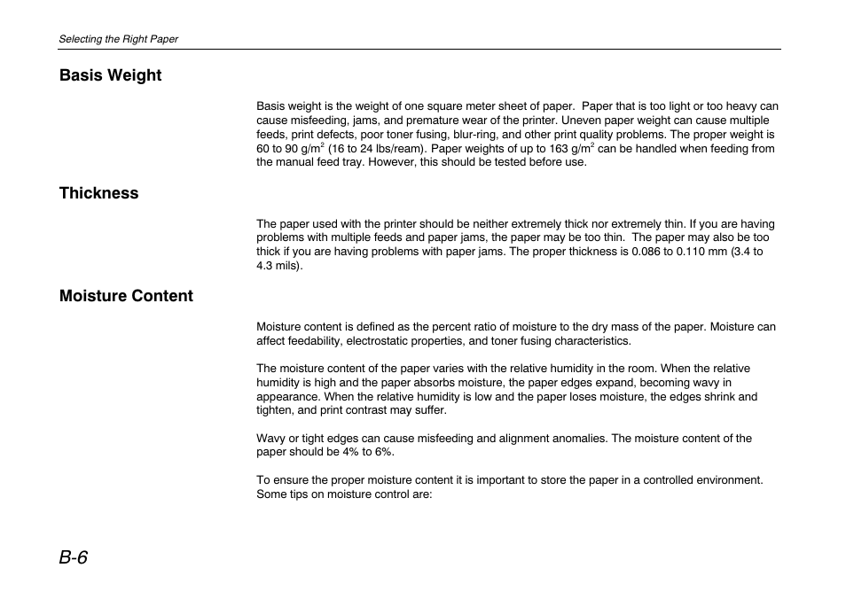 Basis weight, Thickness, Moisture content | Kyocera FS-680 User Manual | Page 112 / 141