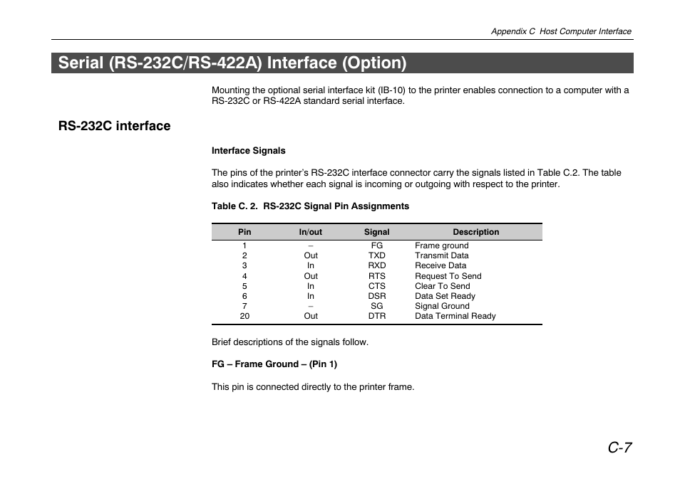 Serial (rs-232c/rs-422a) interface (option), Rs-232c interface | Kyocera FS-680 User Manual | Page 124 / 141