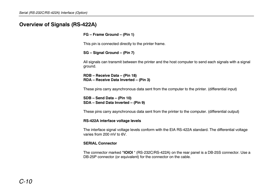 Overview of signals (rs-422a), C-10 | Kyocera FS-680 User Manual | Page 127 / 141