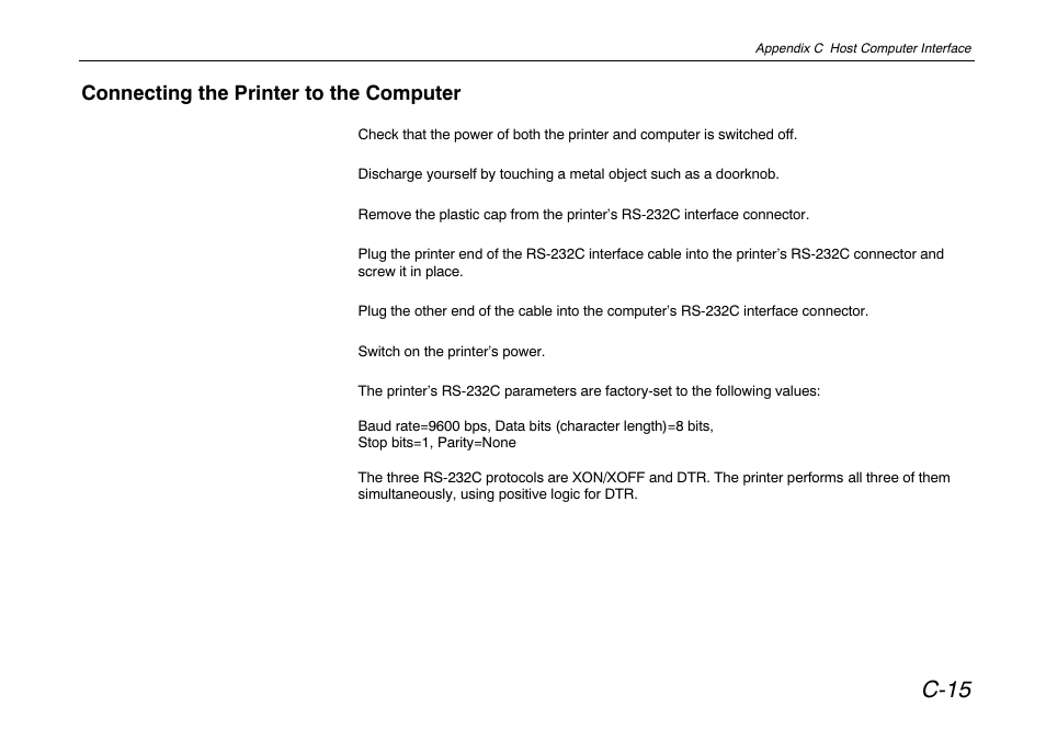 Connecting the printer to the computer, C-15 | Kyocera FS-680 User Manual | Page 132 / 141