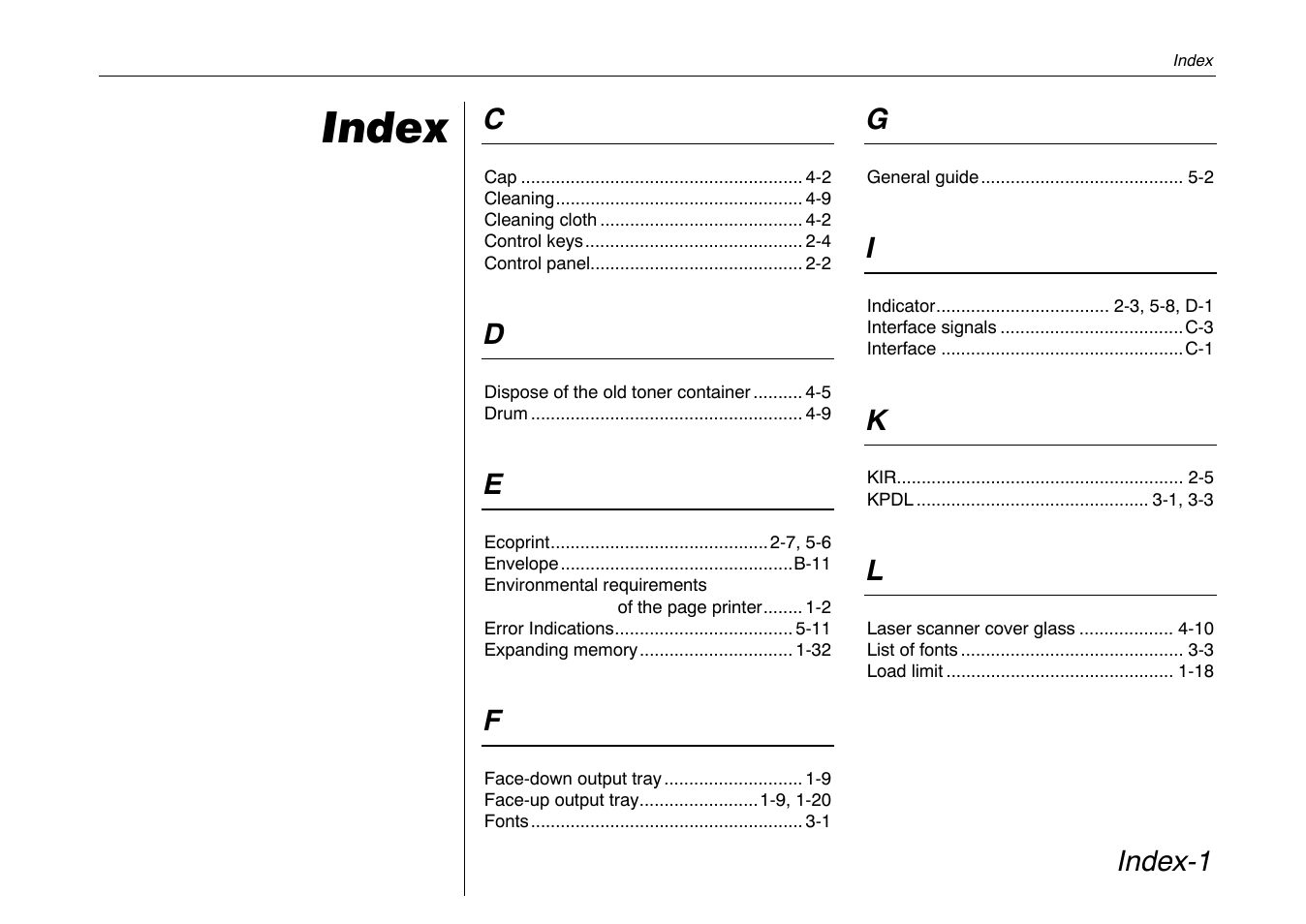 Index, Index-1 | Kyocera FS-680 User Manual | Page 140 / 141