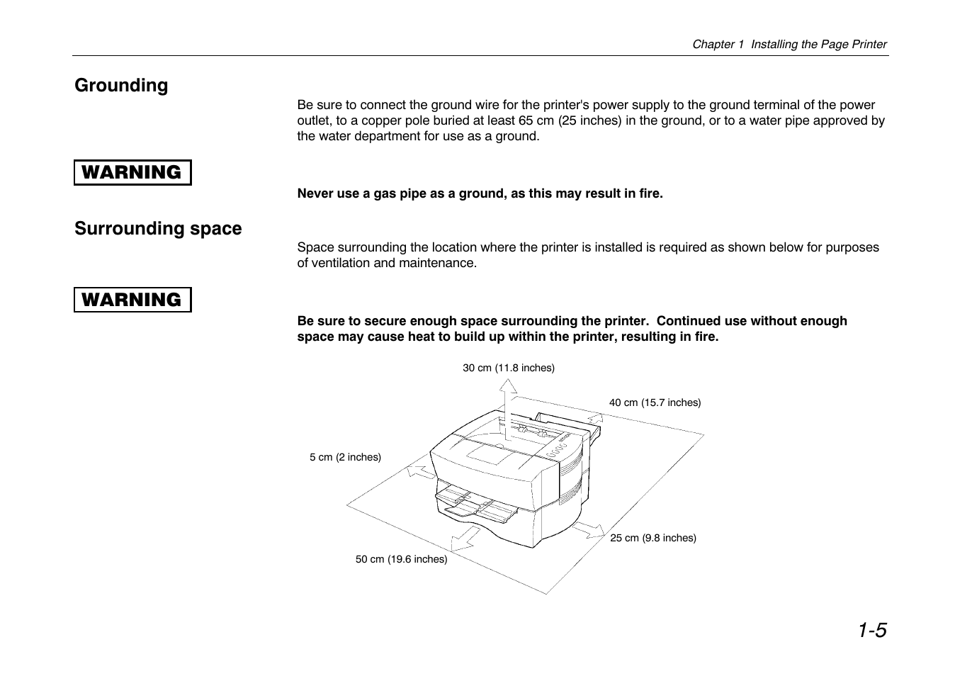 Grounding, Warning, Surrounding space | Kyocera FS-680 User Manual | Page 24 / 141