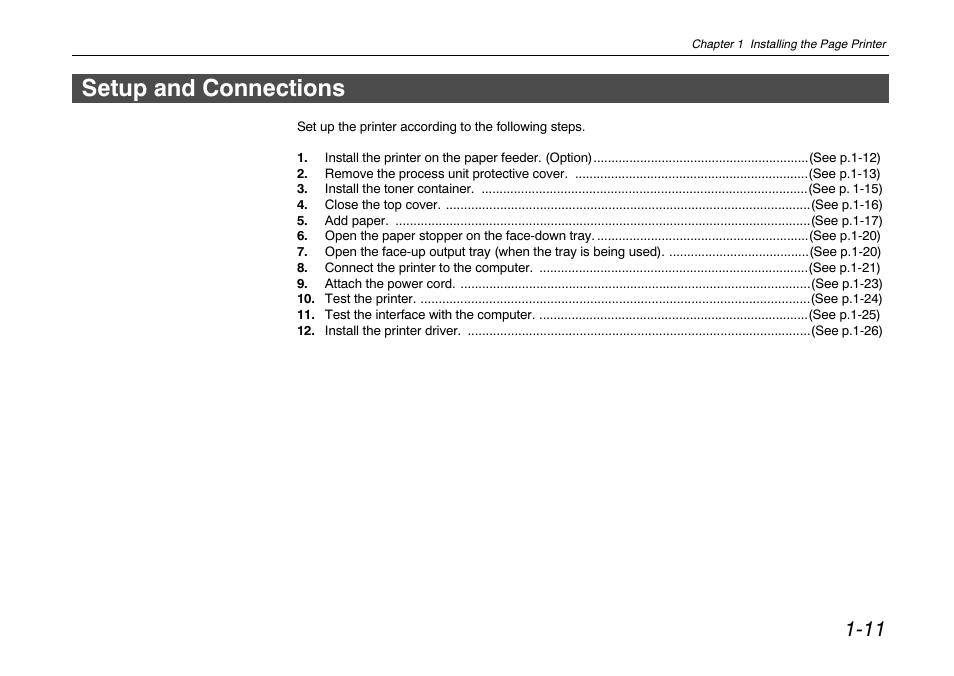 Setup and connectionssetup and connections, Setup and connections -11, Setup and connections | Kyocera FS-680 User Manual | Page 30 / 141