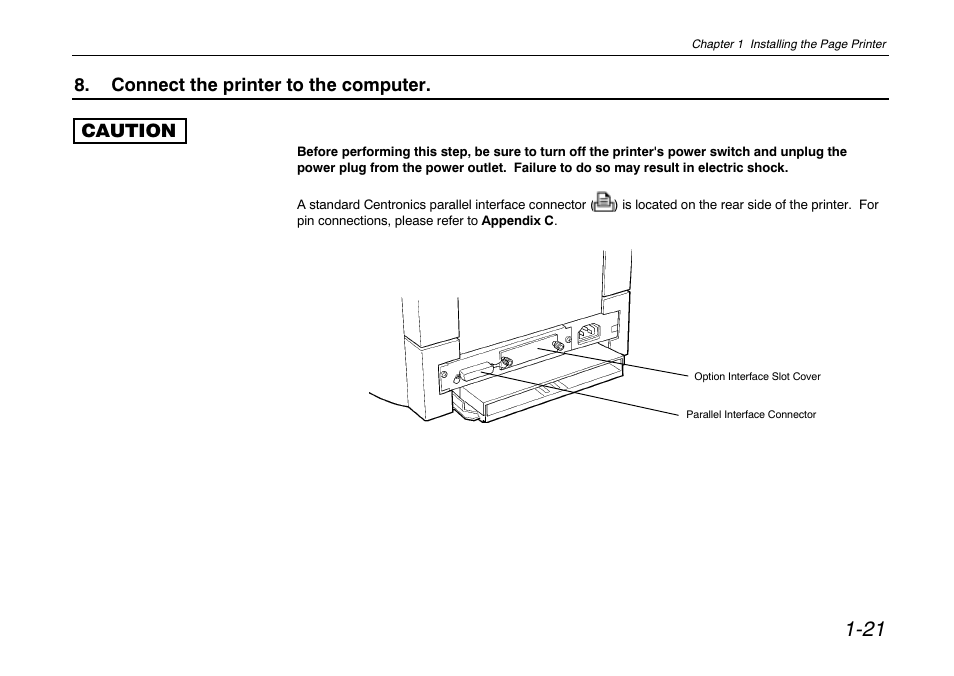 Connect the printer to the computer, Connect the printer to the computer. caution | Kyocera FS-680 User Manual | Page 40 / 141