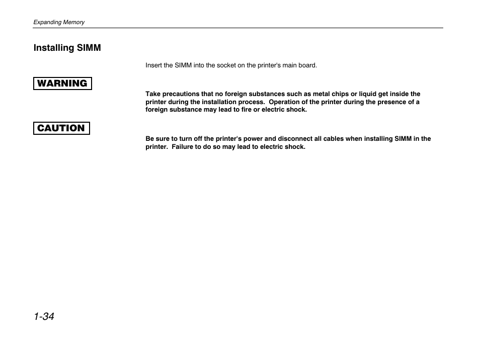 Installing simm | Kyocera FS-680 User Manual | Page 53 / 141