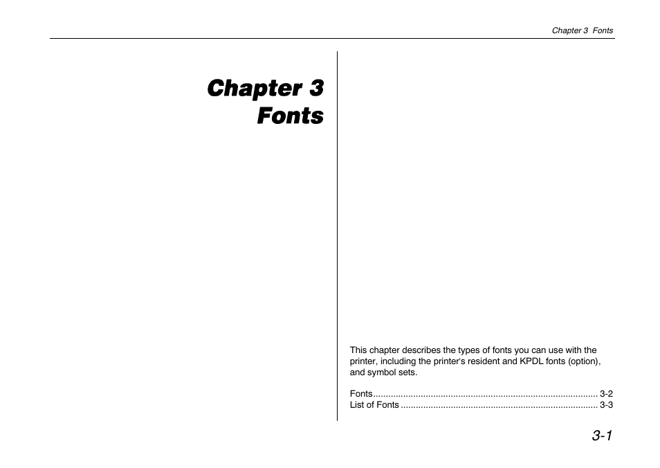 Chapter 3 fonts, Chapter 3 fonts -1 | Kyocera FS-680 User Manual | Page 71 / 141