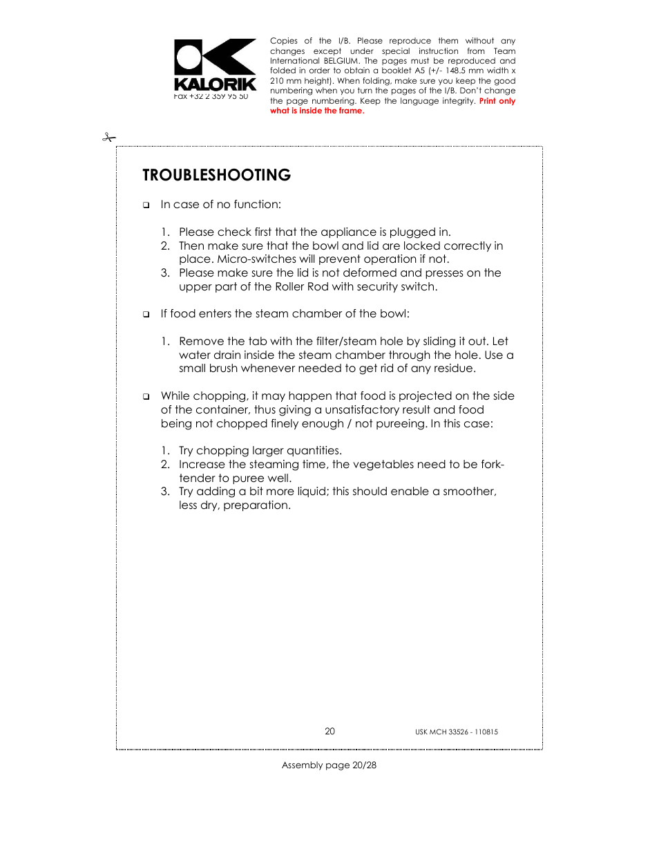 Troubleshooting | Kalorik USK MCH 33526 User Manual | Page 20 / 28