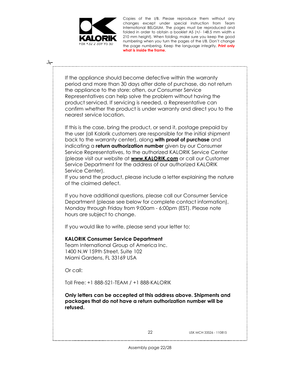 Kalorik USK MCH 33526 User Manual | Page 22 / 28