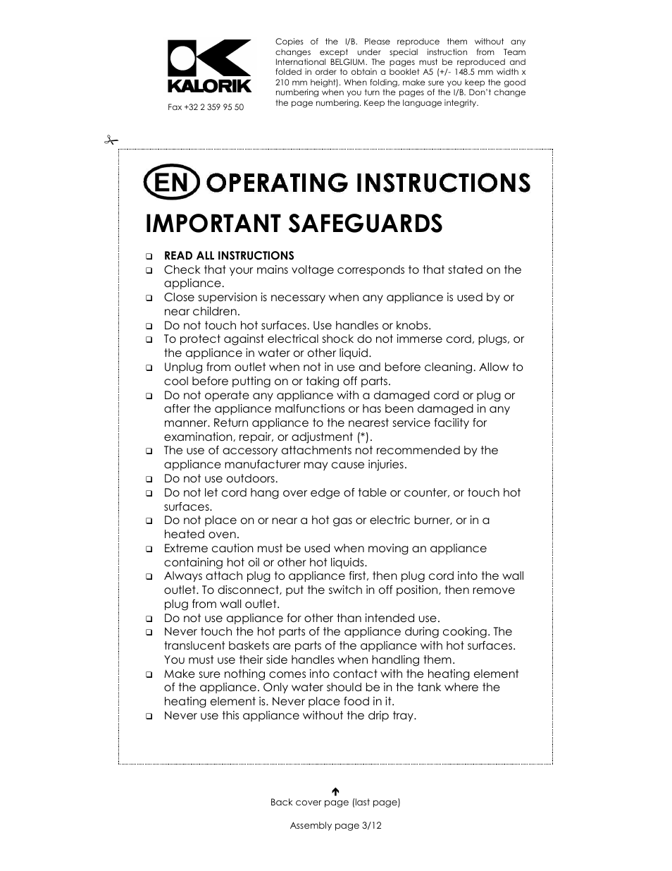 Important safeguards | Kalorik USK DG 1 User Manual | Page 3 / 12