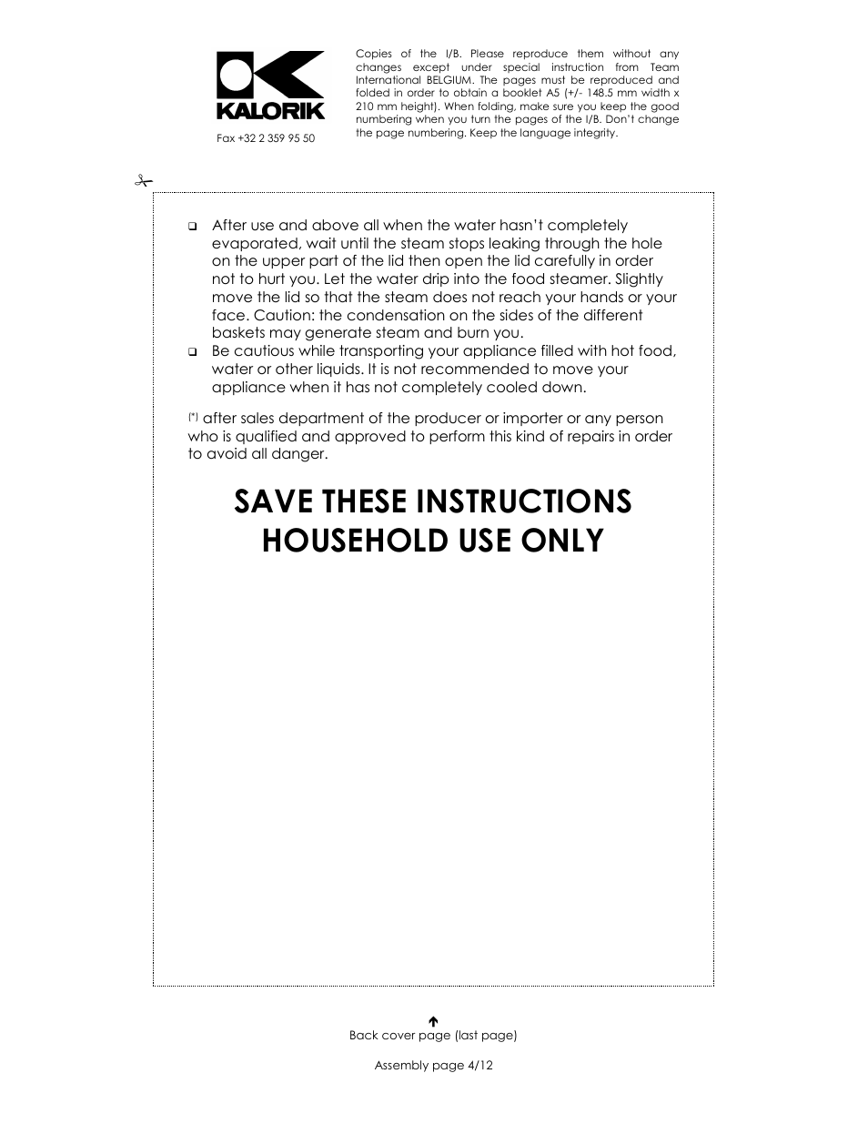 Save these instructions household use only | Kalorik USK DG 1 User Manual | Page 4 / 12