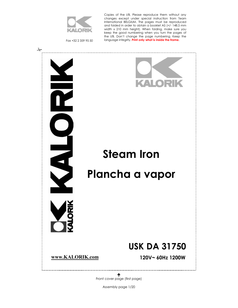 Kalorik USK DA 31750 User Manual | 20 pages