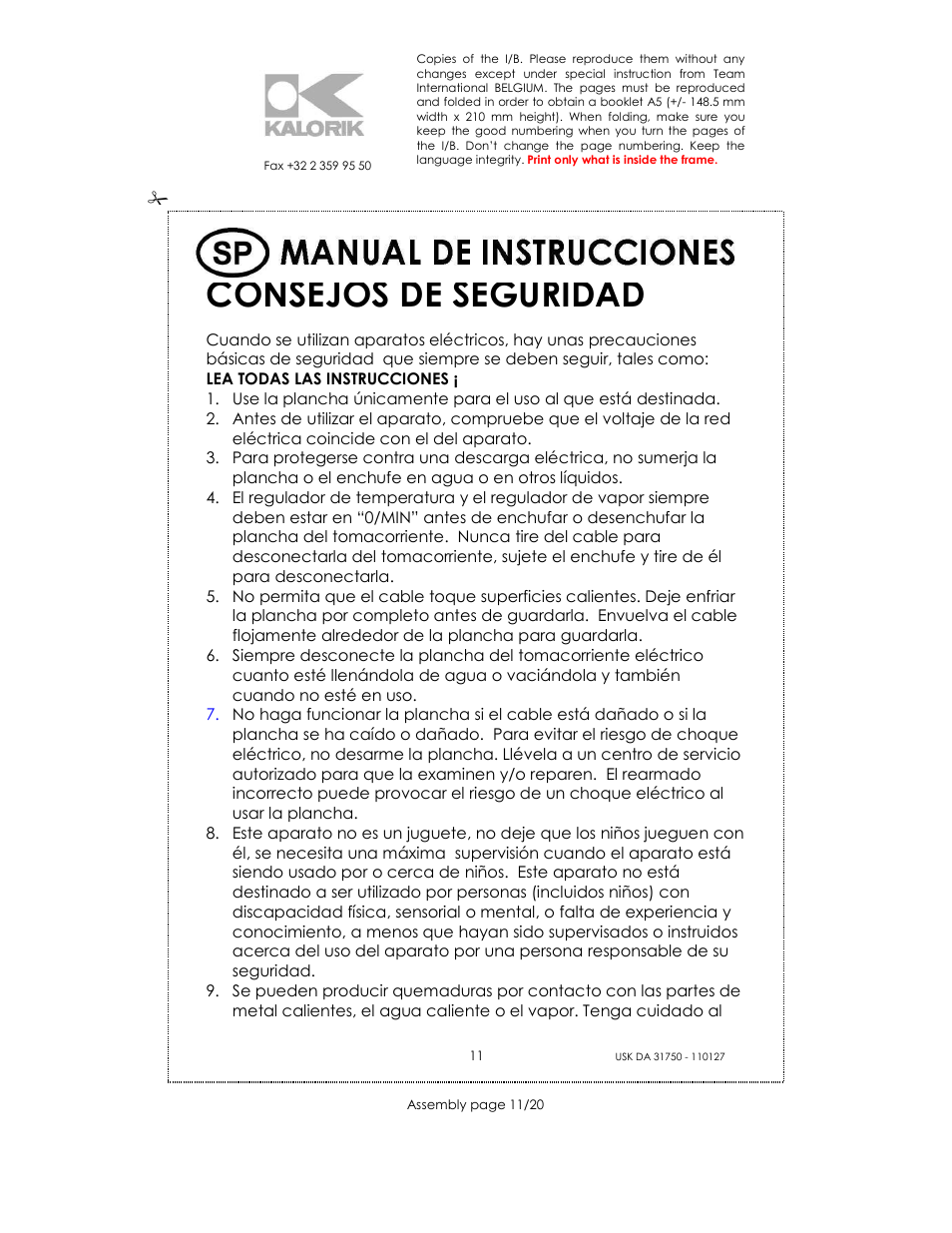 Consejos de seguridad | Kalorik USK DA 31750 User Manual | Page 11 / 20