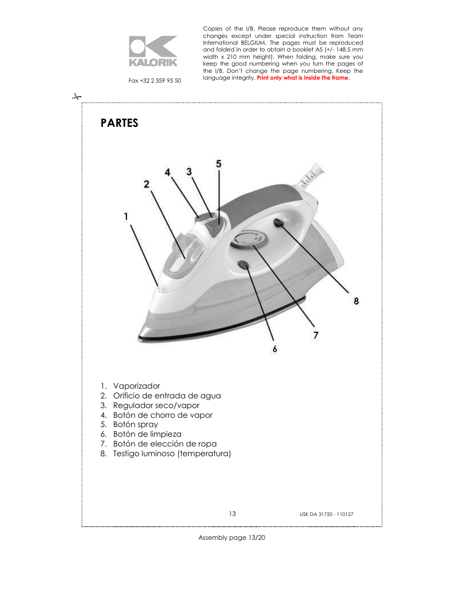 Partes | Kalorik USK DA 31750 User Manual | Page 13 / 20