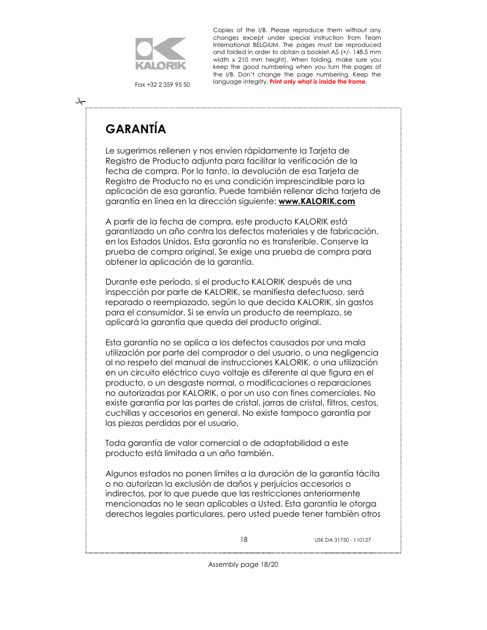 Garantía | Kalorik USK DA 31750 User Manual | Page 18 / 20