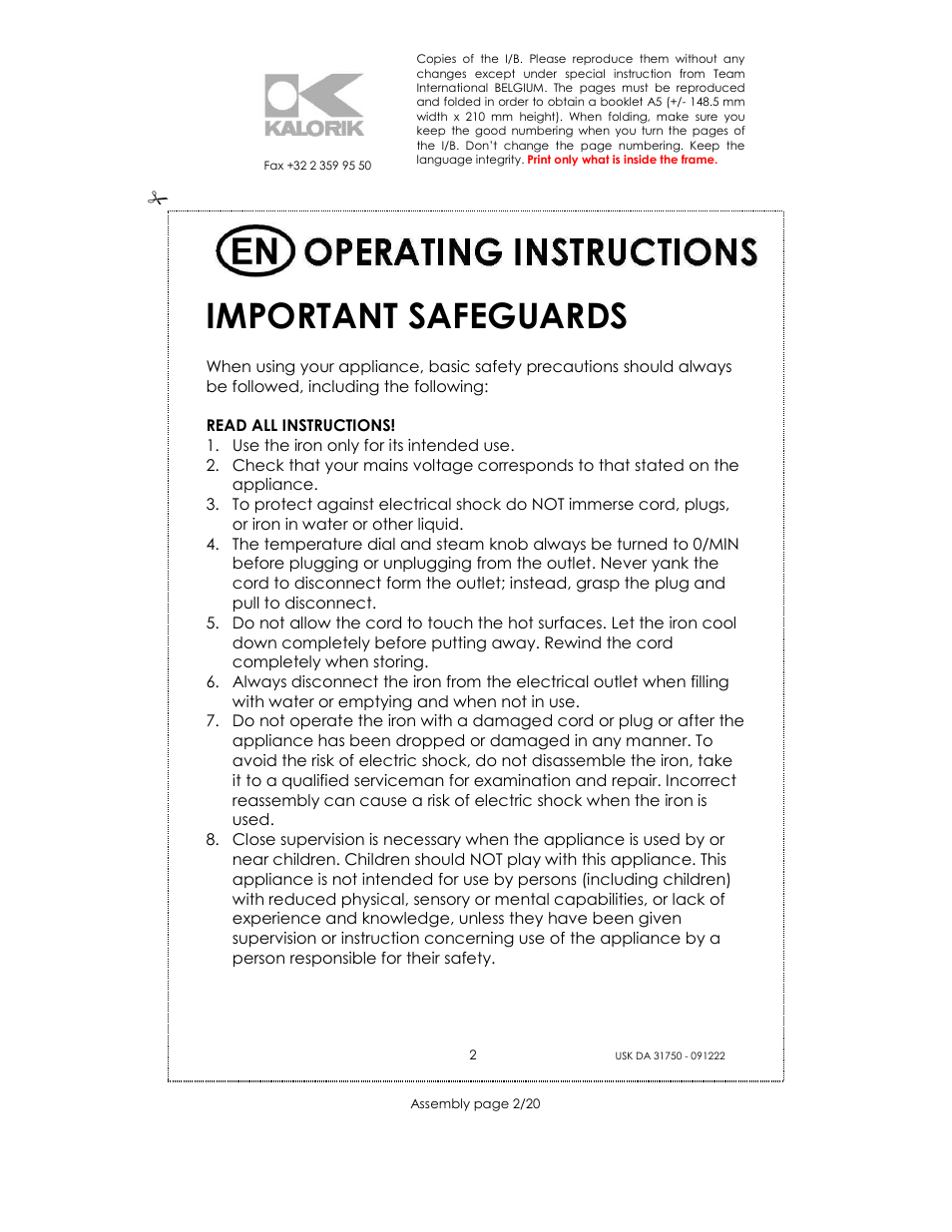 Important safeguards | Kalorik USK DA 31750 User Manual | Page 2 / 20