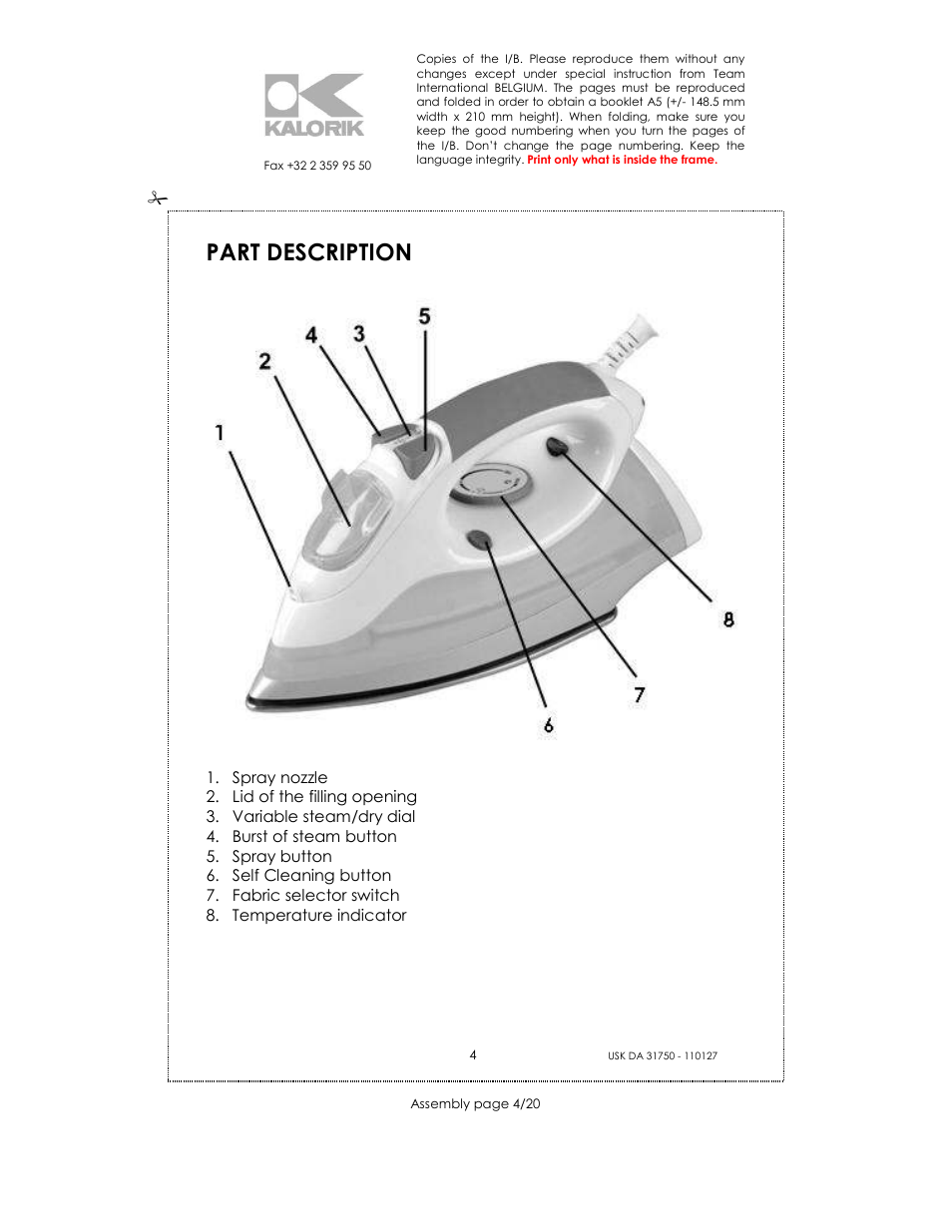 Part description | Kalorik USK DA 31750 User Manual | Page 4 / 20