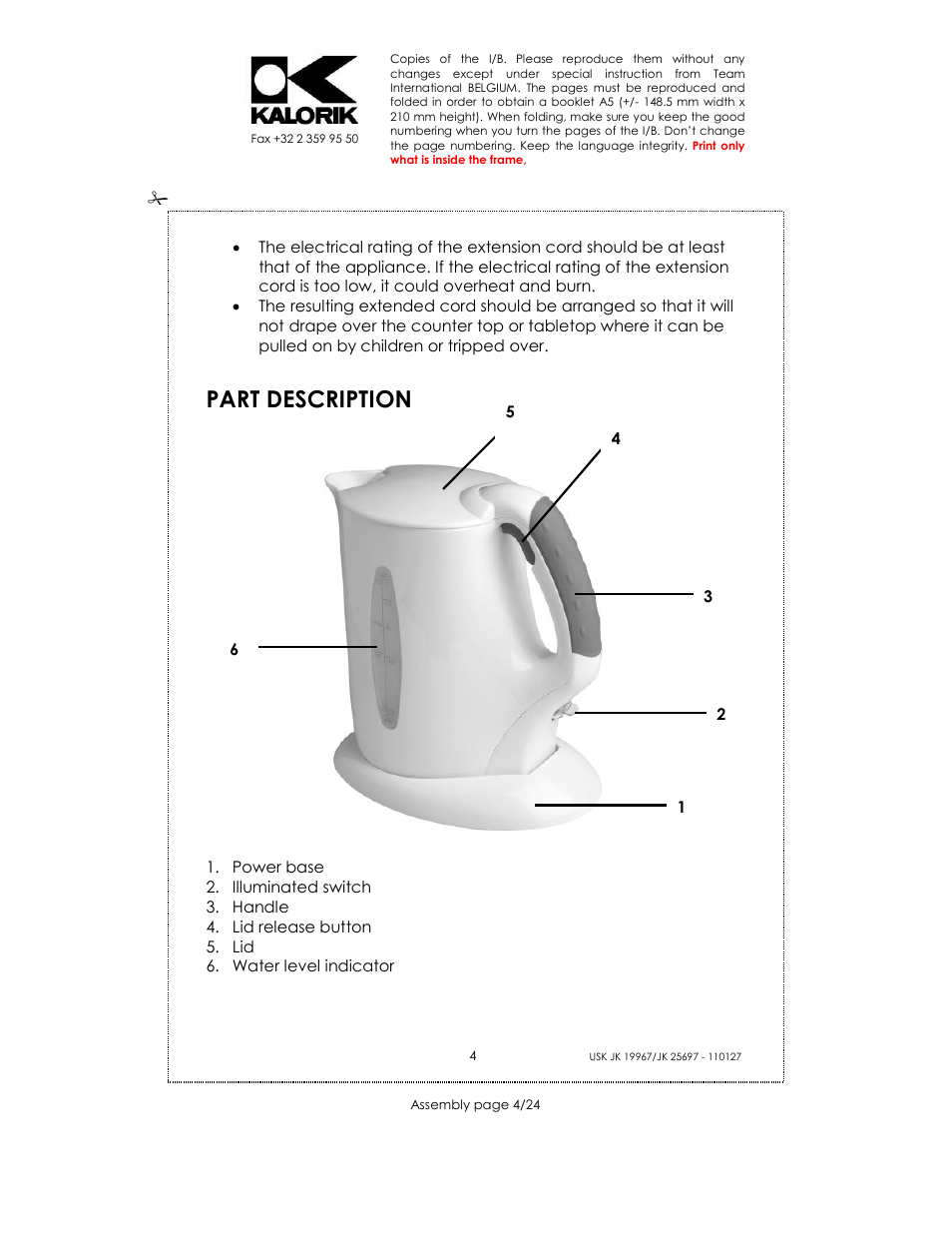 Part description | Kalorik JK 25697 User Manual | Page 4 / 24