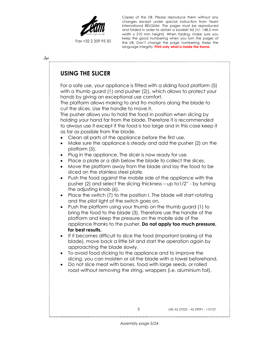 Using the slicer | Kalorik USK AS 29091 User Manual | Page 5 / 24