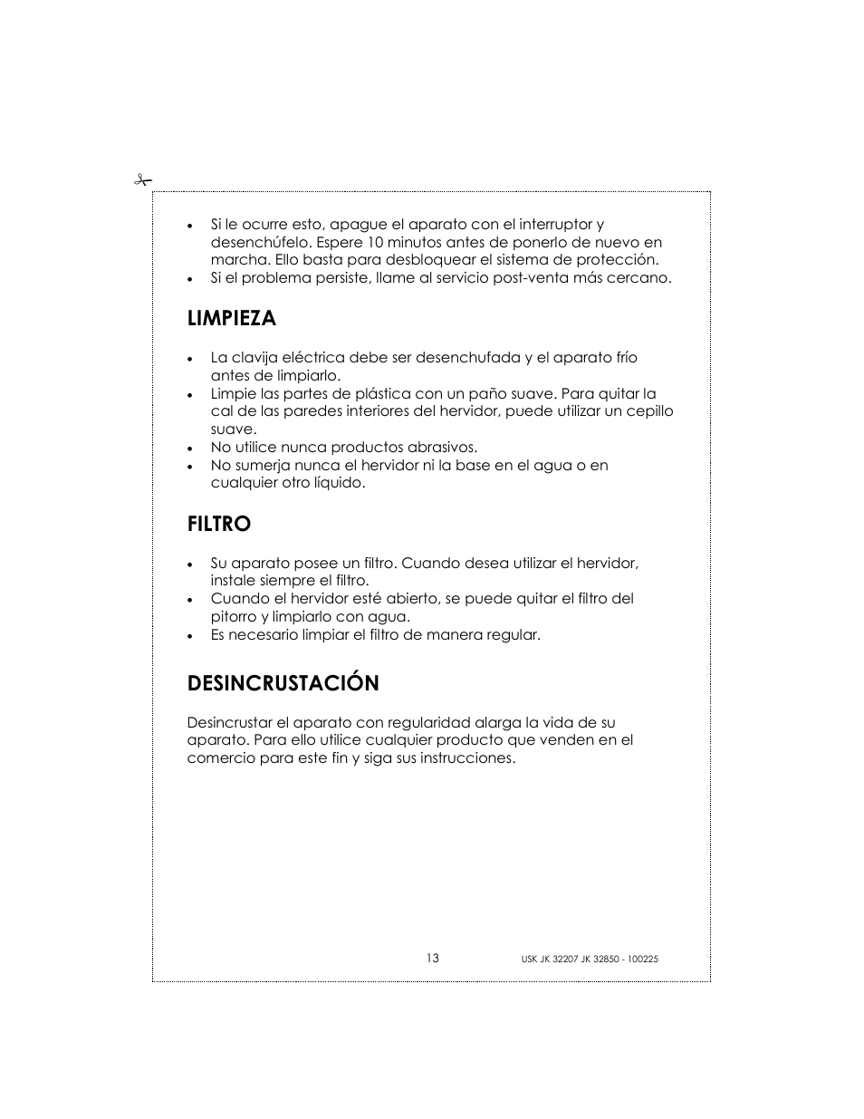 Limpieza, Filtro, Desincrustación | Kalorik USK JK 32207 User Manual | Page 13 / 24