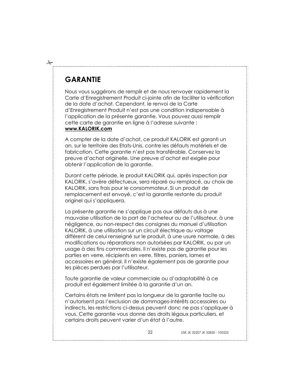Garantie | Kalorik USK JK 32207 User Manual | Page 22 / 24
