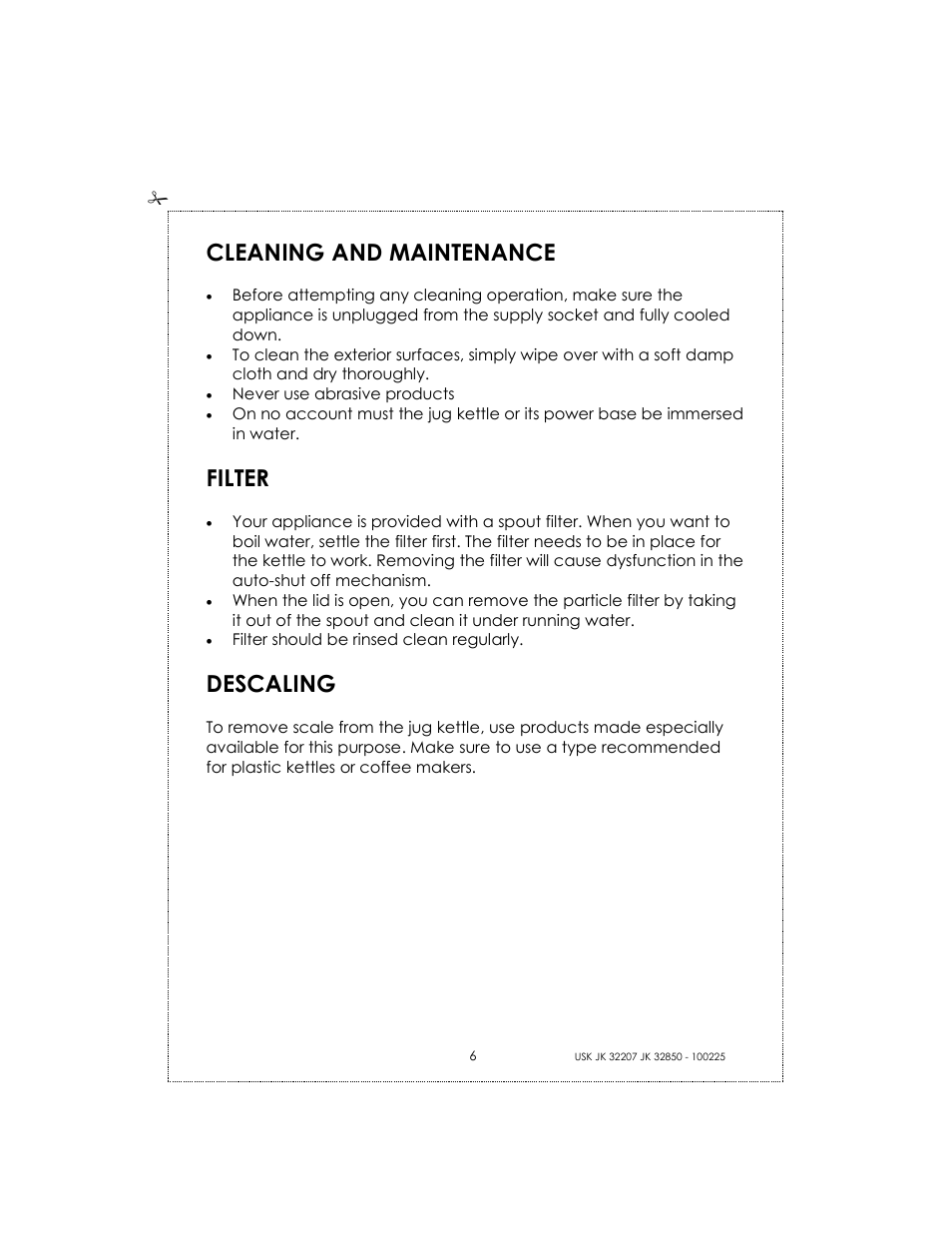 Cleaning and maintenance, Filter, Descaling | Kalorik USK JK 32207 User Manual | Page 6 / 24