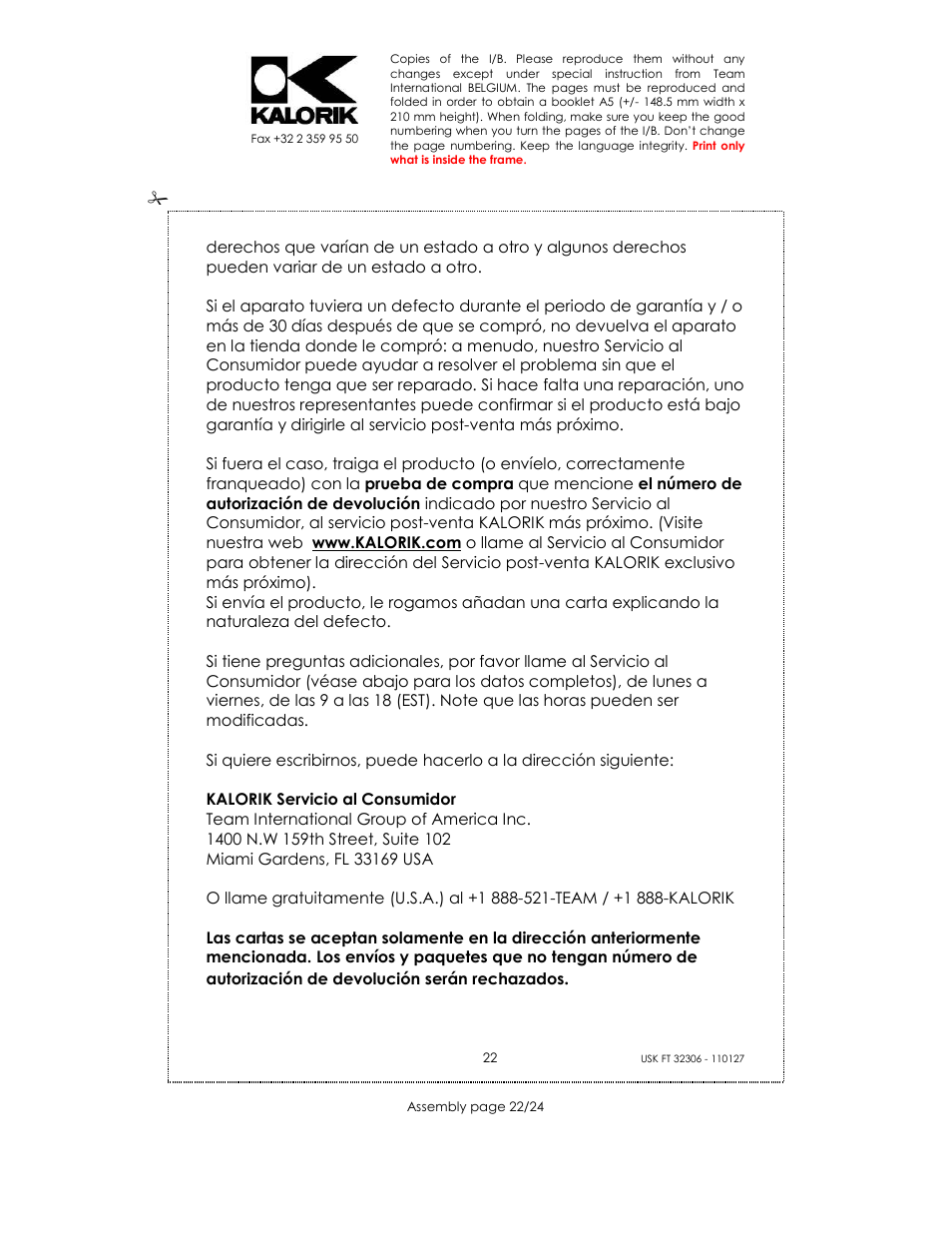 Kalorik USK FT 32306 User Manual | Page 22 / 24