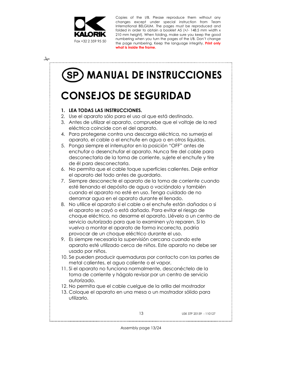 Consejos de seguridad | Kalorik USK STP 20159 User Manual | Page 13 / 24