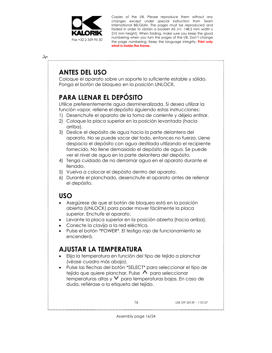 Antes del uso, Para llenar el depósito, Ajustar la temperatura | Kalorik USK STP 20159 User Manual | Page 16 / 24