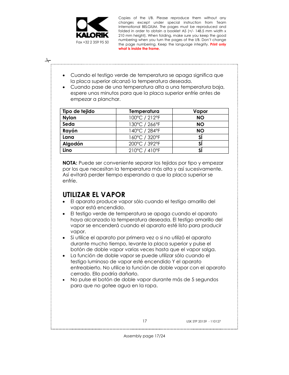 Utilizar el vapor | Kalorik USK STP 20159 User Manual | Page 17 / 24