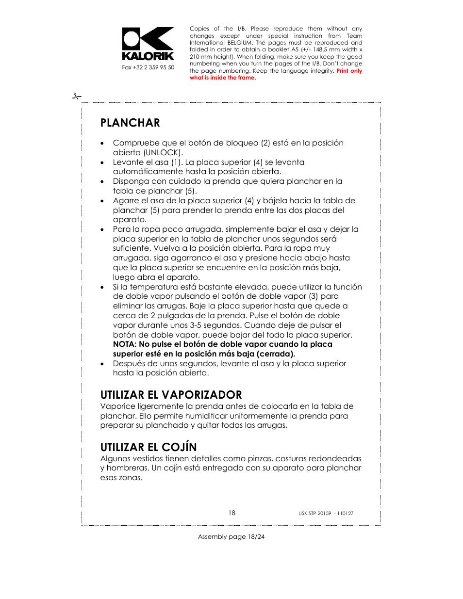 Planchar, Utilizar el vaporizador, Utilizar el cojín | Kalorik USK STP 20159 User Manual | Page 18 / 24